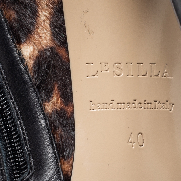 Pre Owned Le Silla Brown Leopard Printed Calf Hair Ankle Boots Size 40