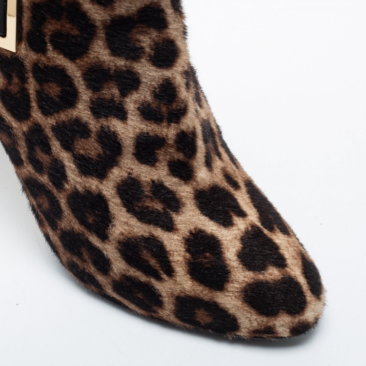 Pre Owned Le Silla Brown Leopard Printed Calf Hair Ankle Boots Size 40