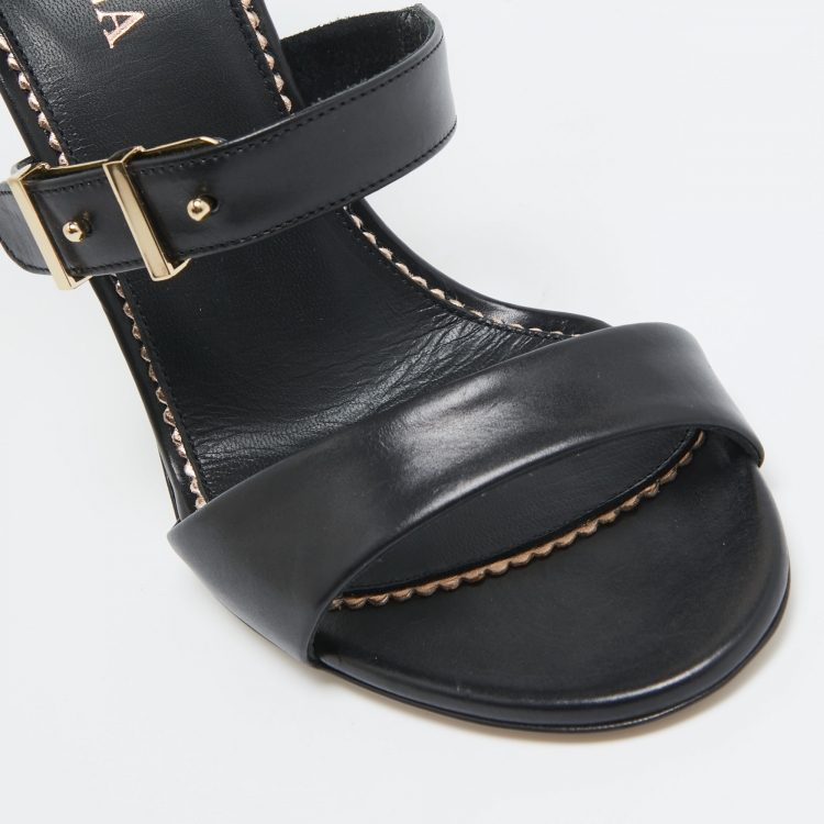 Pre Owned Le Silla Black Leather Ankle Strap Sandals Size 38.5