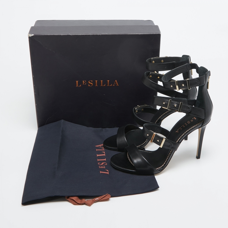 Pre Owned Le Silla Black Leather Ankle Strap Sandals Size 38.5