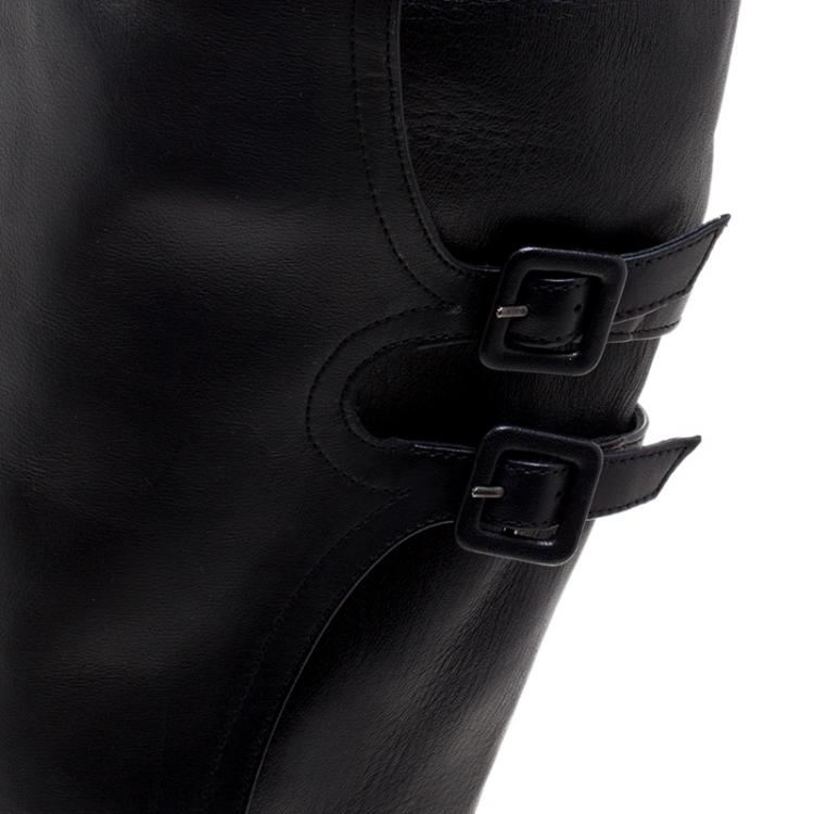 Pre Owned Le Silla Black Stretch Nappa Leather Over The Knee Platform Boots Size 38.5
