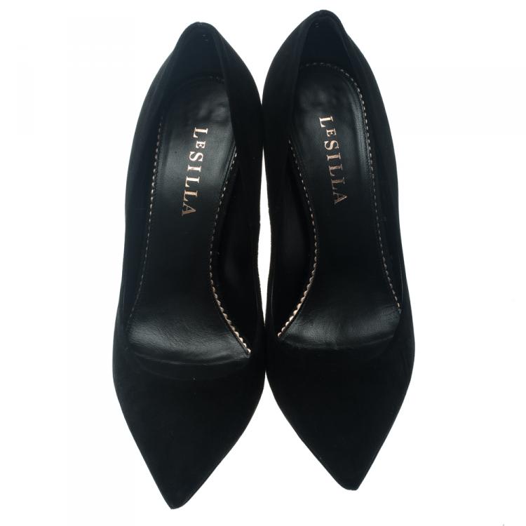 Pre Owned Le Silla Black Suede Panther Pointed Toe Pumps Size 38.5