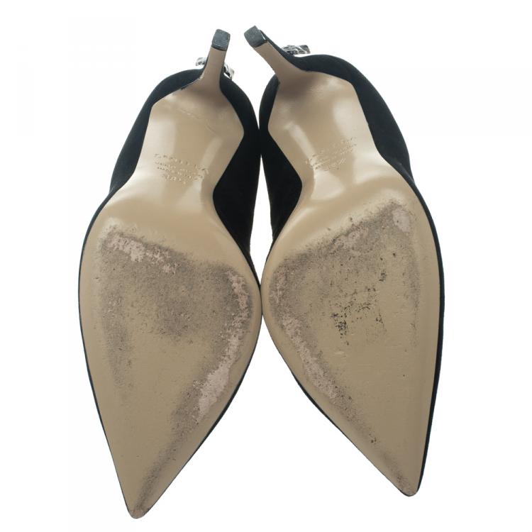 Pre Owned Le Silla Black Suede Panther Pointed Toe Pumps Size 38.5