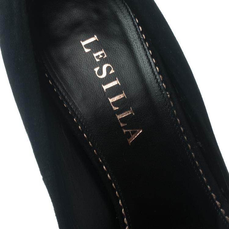Pre Owned Le Silla Black Suede Panther Pointed Toe Pumps Size 38.5