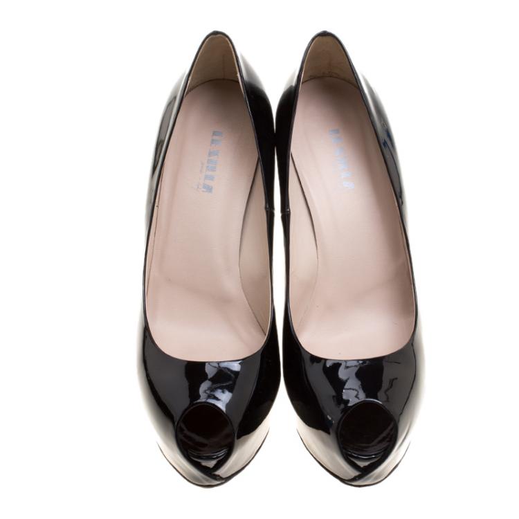 Pre Owned Le Silla Black Patent Leather Gabry Peep Toe Platform Pumps Size 40.5