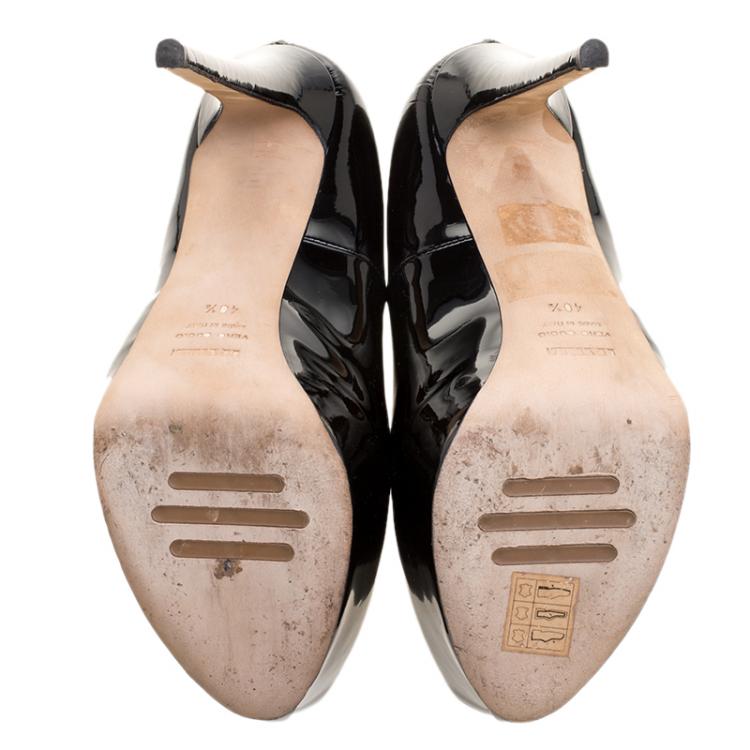Pre Owned Le Silla Black Patent Leather Gabry Peep Toe Platform Pumps Size 40.5