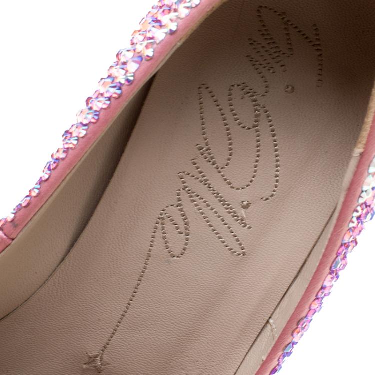 Pre Owned Le Silla Pink Satin and Crystal Embellishment Limited Edition Peep Toe Pumps Size 36