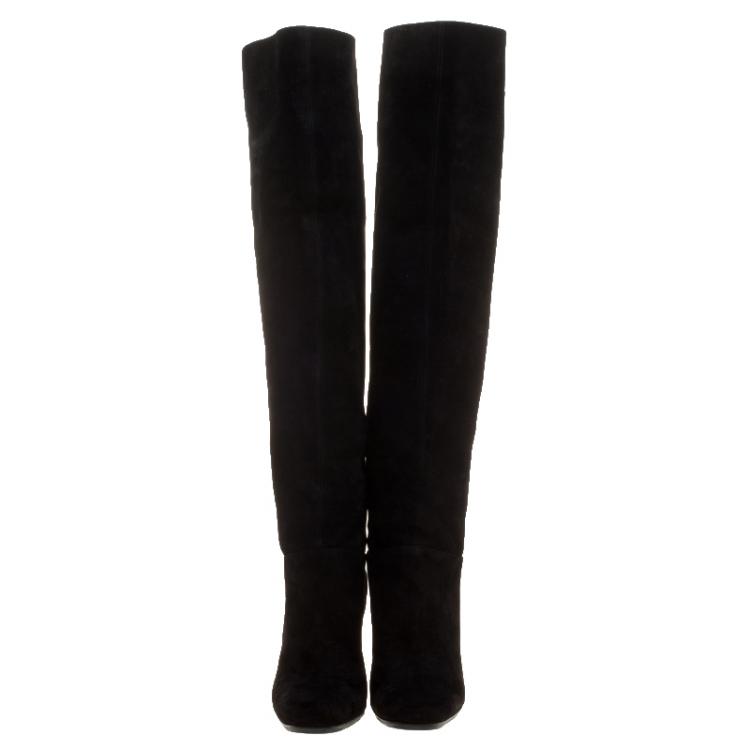 Pre Owned Le Silla Black Suede Over The Knee Boots Size 38