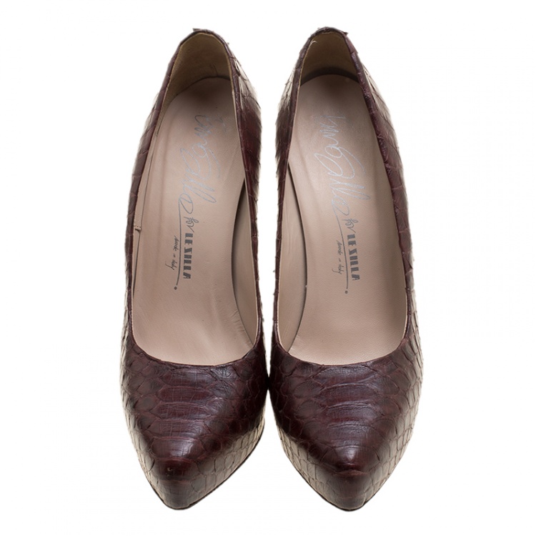 Pre Owned Enio Silla for Le Silla Bordeaux Python Leather Platform Pumps Size 38.5