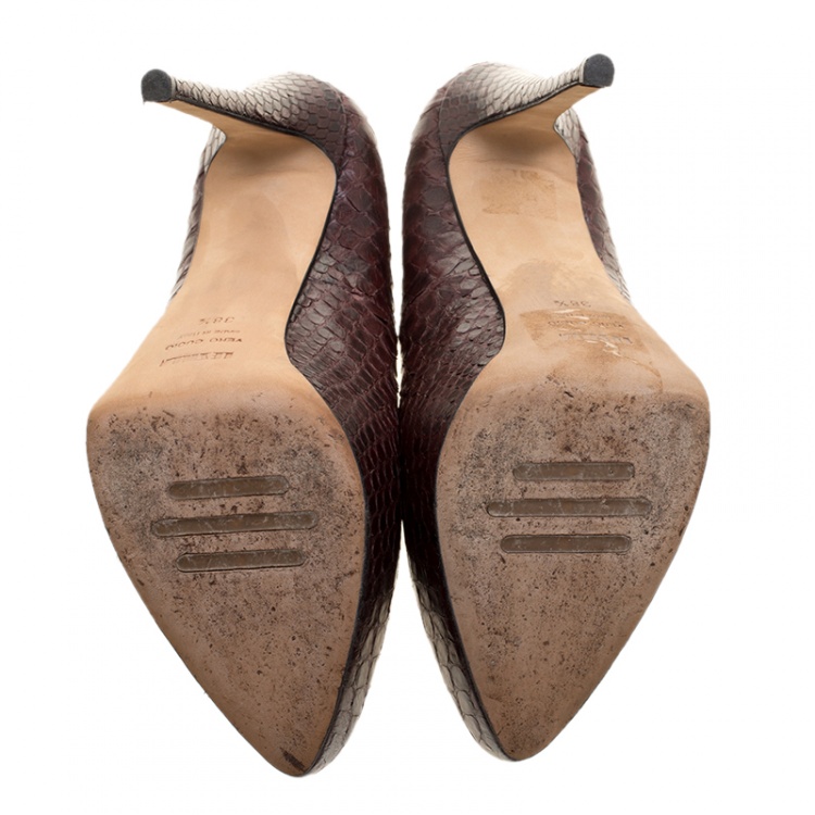 Pre Owned Enio Silla for Le Silla Bordeaux Python Leather Platform Pumps Size 38.5