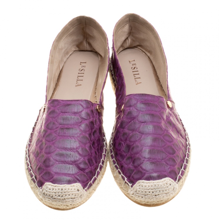 Pre Owned Le Silla Purple Python Leather Flat Espadrille Loafers Size 40 