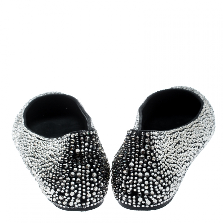 Pre Owned Le Silla Black Suede Crystal Embellished Ballet Flats Size 41