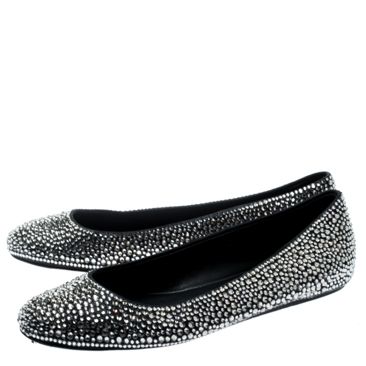 Pre Owned Le Silla Black Suede Crystal Embellished Ballet Flats Size 41
