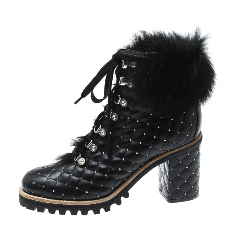 Le Silla St.Moritz Black Quilted Leather Fur Lined Block Heel Trekking ...