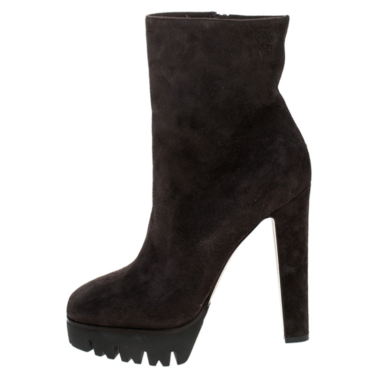 Pre Owned Le Silla Brown Suede Mid Calf Square Toe Platform Boots Size 38.5