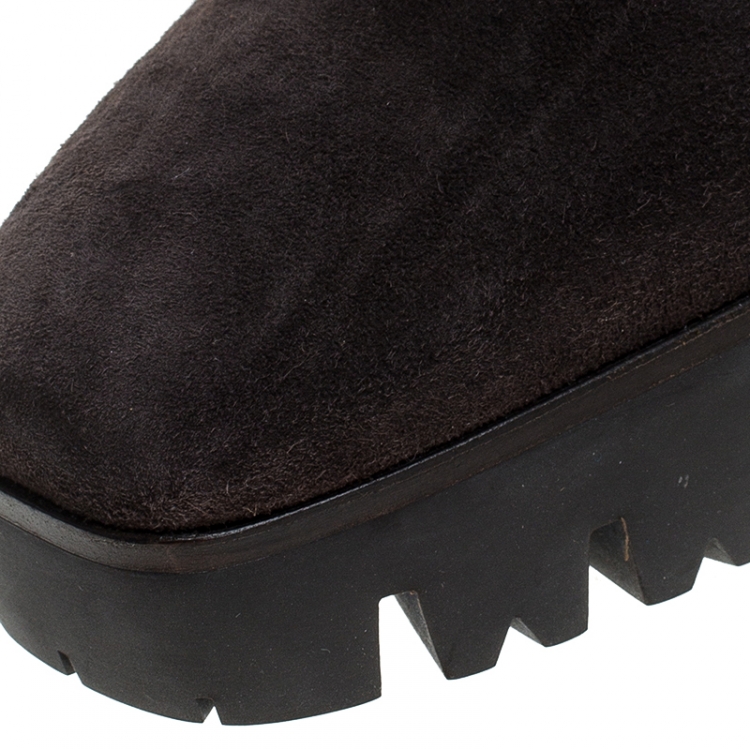 Pre Owned Le Silla Brown Suede Mid Calf Square Toe Platform Boots Size 38.5