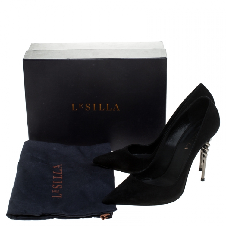 Pre Owned Le Silla Black Suede Pointed Toe Spiral Heel Pumps Size 39