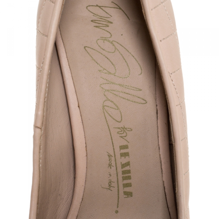 Pre Owned Le Silla Beige Quilted Leather Chain Detail Metal Cap Toe Platform Pumps Size 36.5