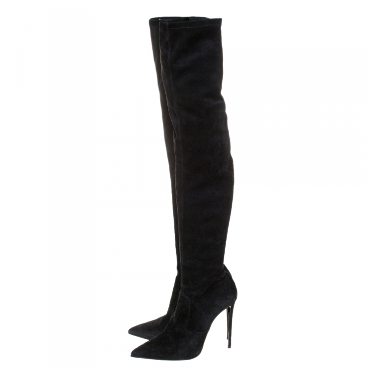 Pre Owned Le Silla Black Suede Over The Knee Pointed Toe Boots Size 40
