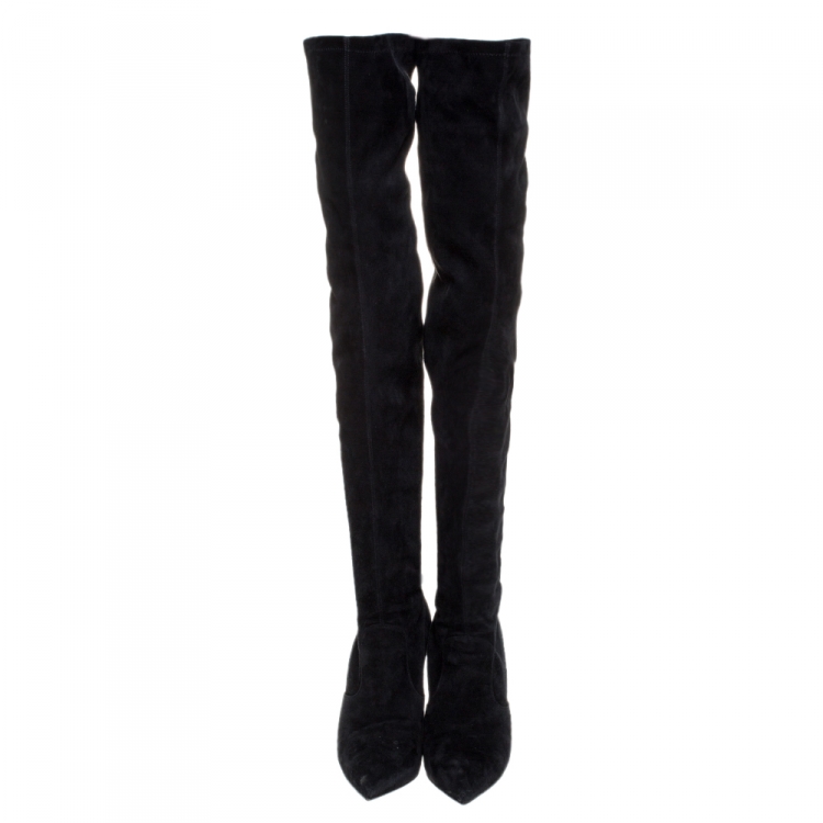 Pre Owned Le Silla Black Suede Over The Knee Pointed Toe Boots Size 40