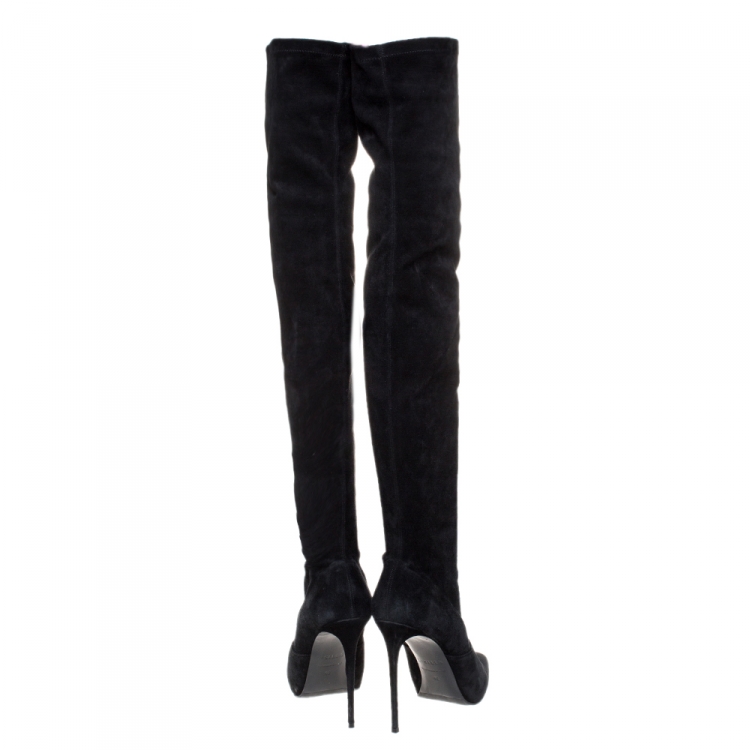 Pre Owned Le Silla Black Suede Over The Knee Pointed Toe Boots Size 40