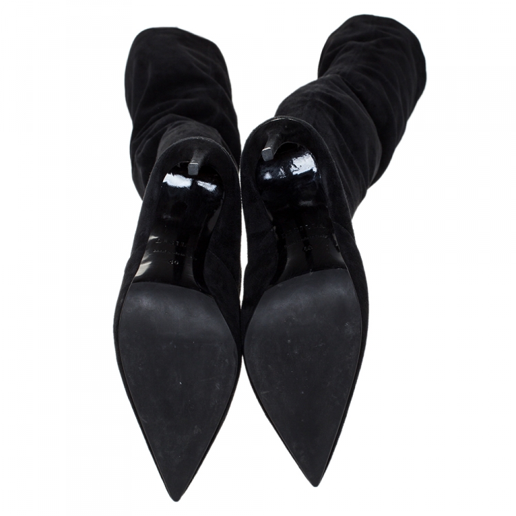 Pre Owned Le Silla Black Suede Over The Knee Pointed Toe Boots Size 40