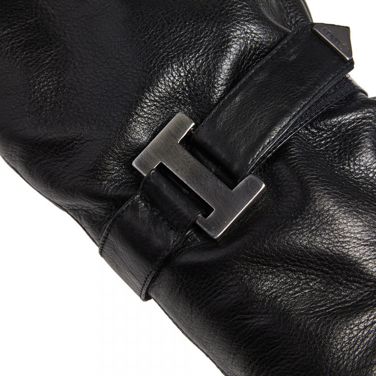 Pre Owned Le Silla Black Leather Studded Knee Length Boots Size 37.5