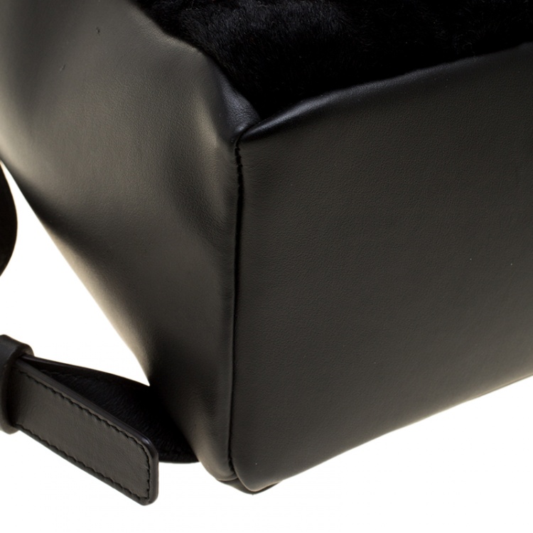 Pre Owned Les Petits Joueurs Black Leather and Fur Mick Eyes Backpack