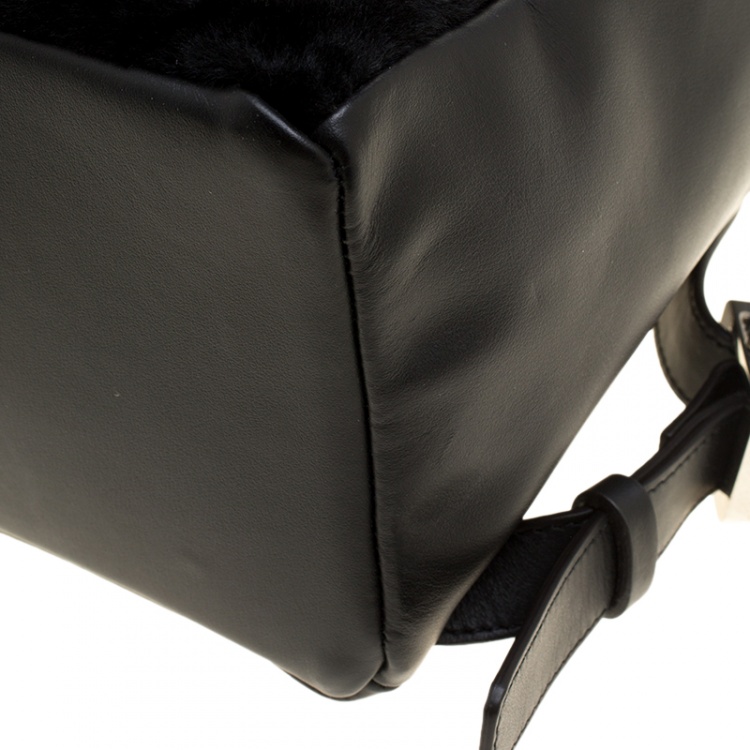 Pre Owned Les Petits Joueurs Black Leather and Fur Mick Eyes Backpack