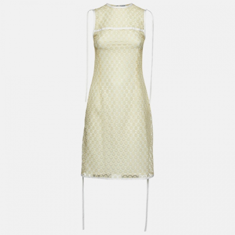 Pre Owned Loewe Cream Floral Patterned Lace Sleeveless Dress S