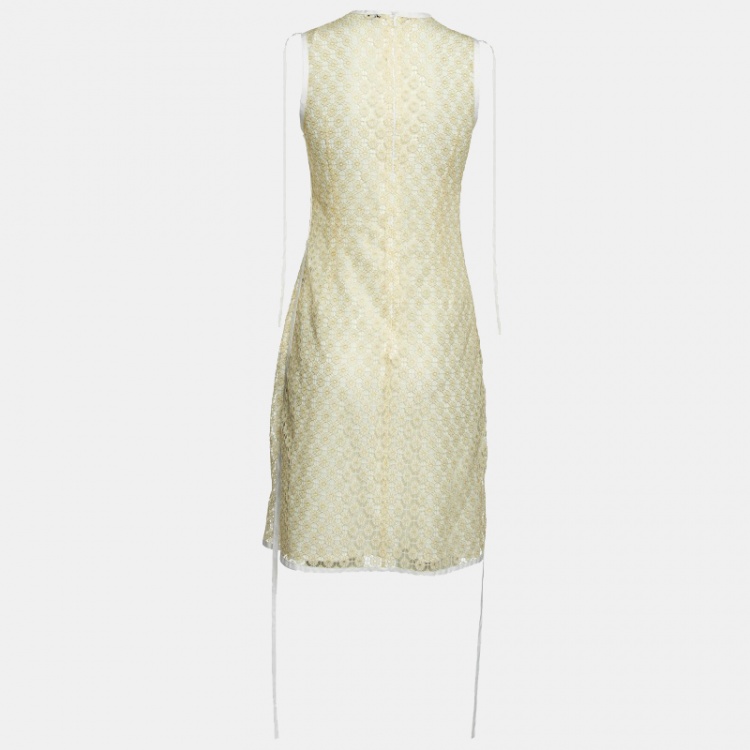 Pre Owned Loewe Cream Floral Patterned Lace Sleeveless Dress S
