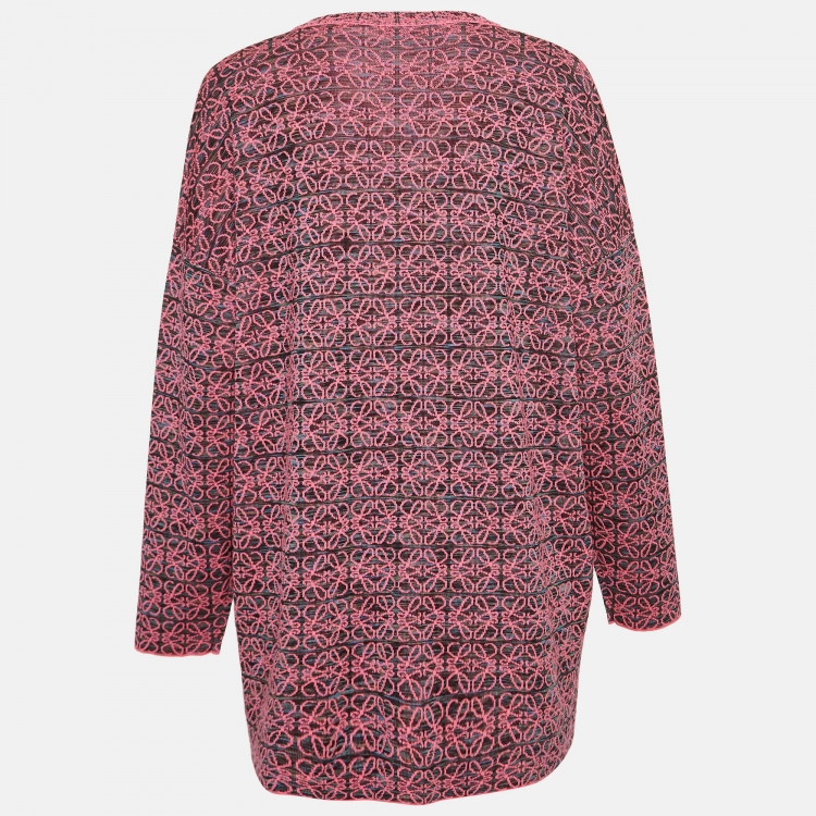 Pre Owned Loewe Pink Anagram Knit V-Neck Oversized Sweater XS
