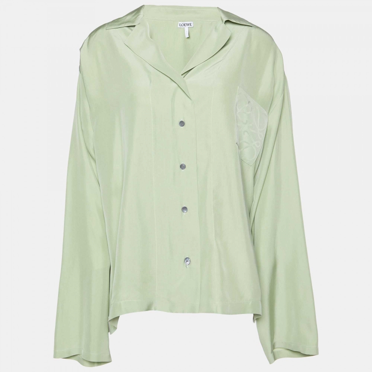 Pre Owned Loewe Pale Green Anagram Silk Pyjama Blouse XXL
