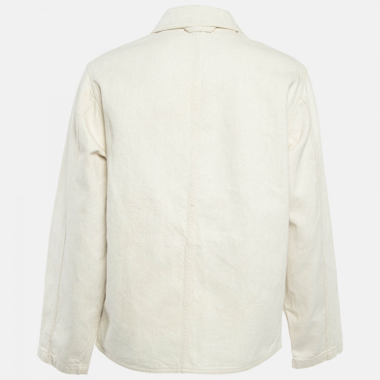 Pre Owned Loewe Off White Leather Trim Denim Workwear Jacket M