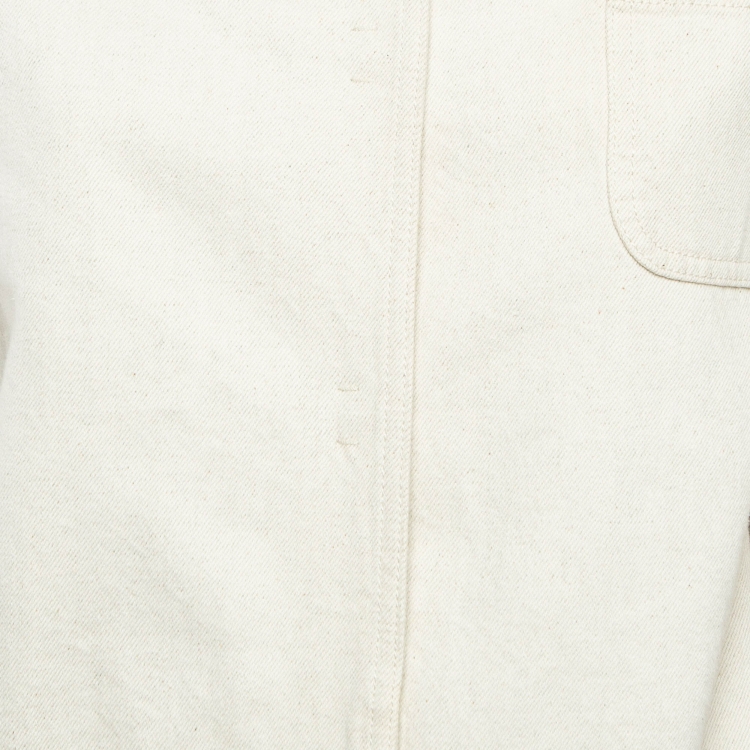 Pre Owned Loewe Off White Leather Trim Denim Workwear Jacket M