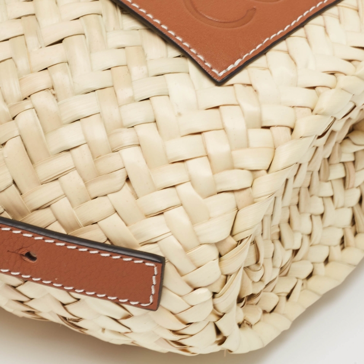 Pre Owned Loewe Brown/Natural Raffia and Leather Mini Basket Shoulder Bag