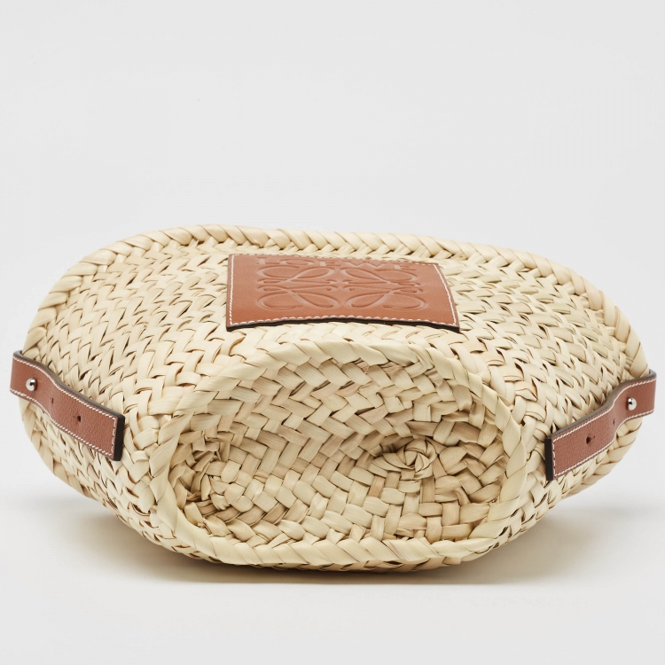 Pre Owned Loewe Brown/Natural Raffia and Leather Mini Basket Shoulder Bag