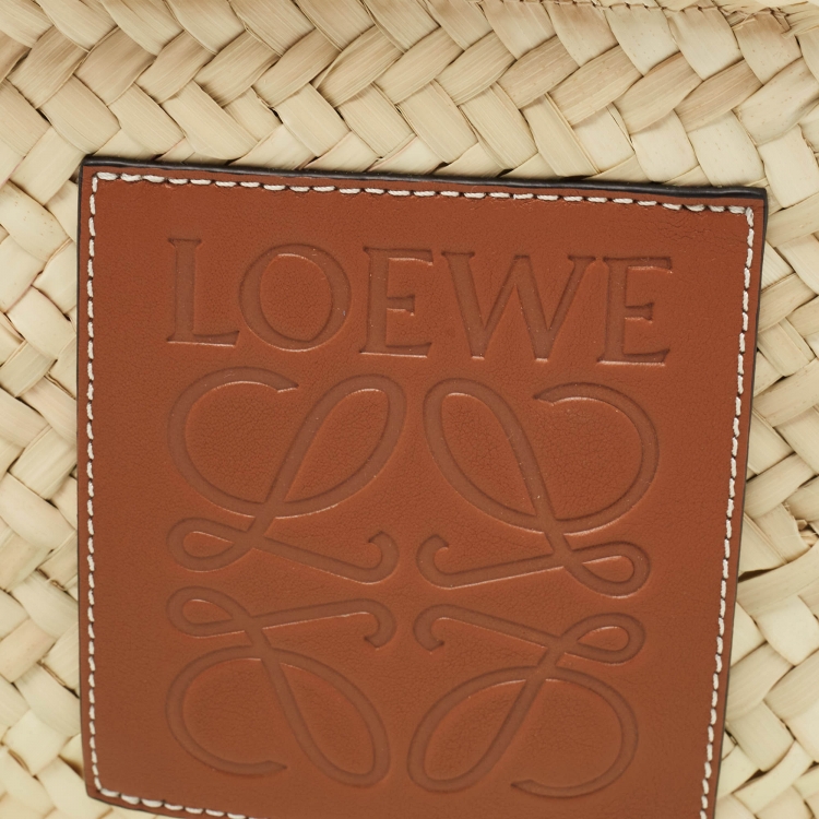 Pre Owned Loewe Brown/Natural Raffia and Leather Mini Basket Shoulder Bag