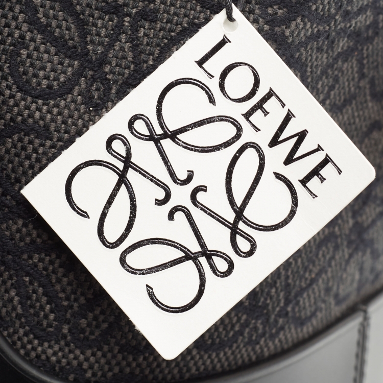 Pre Owned Loewe Grey/Black Canvas and Leather Balloon Anagram Bucket Bag