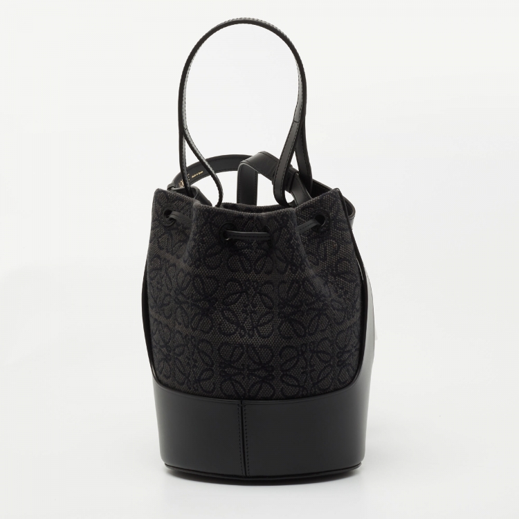 Pre Owned Loewe Grey/Black Canvas and Leather Balloon Anagram Bucket Bag