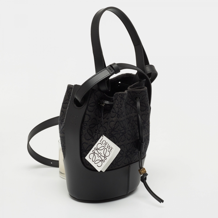 Pre Owned Loewe Grey/Black Canvas and Leather Balloon Anagram Bucket Bag