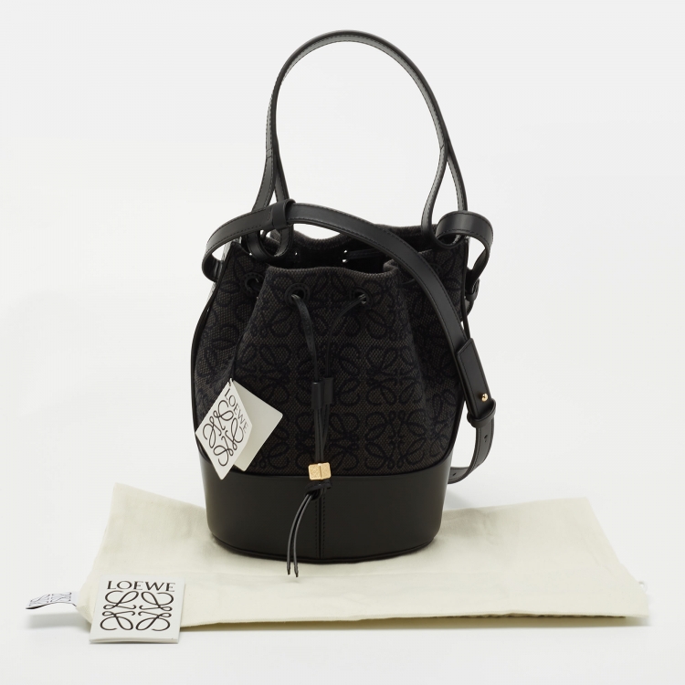 Pre Owned Loewe Grey/Black Canvas and Leather Balloon Anagram Bucket Bag