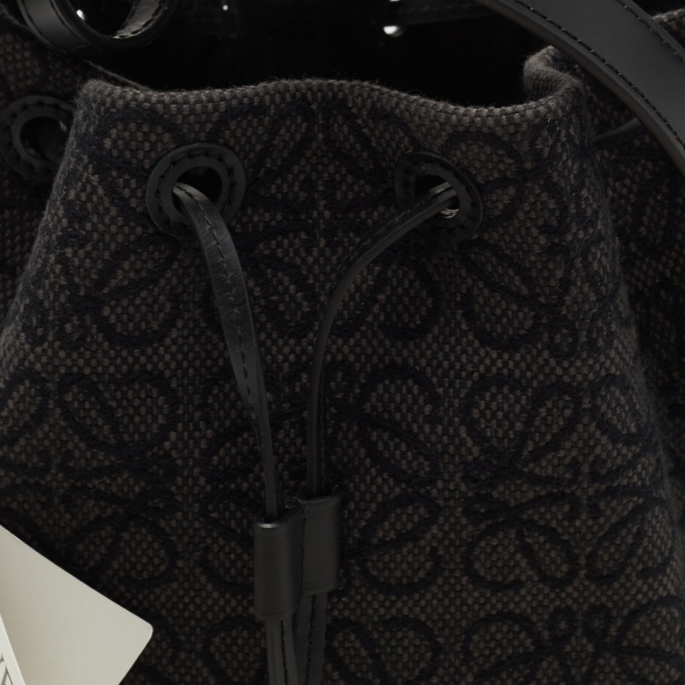 Pre Owned Loewe Grey/Black Canvas and Leather Balloon Anagram Bucket Bag