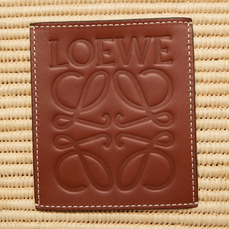 Pre Owned Loewe Beige/Tan Raffia and Leather Small Square Basket Bag