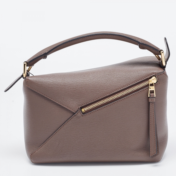 Pre Owned Loewe Dark Brown Leather Small Puzzle Shoulder Bag
