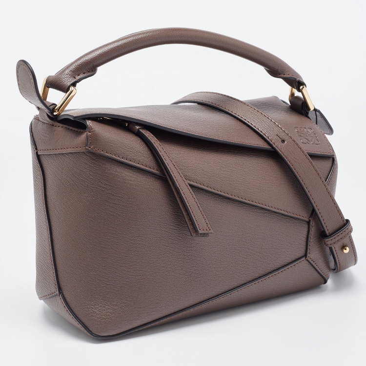 Pre Owned Loewe Dark Brown Leather Small Puzzle Shoulder Bag