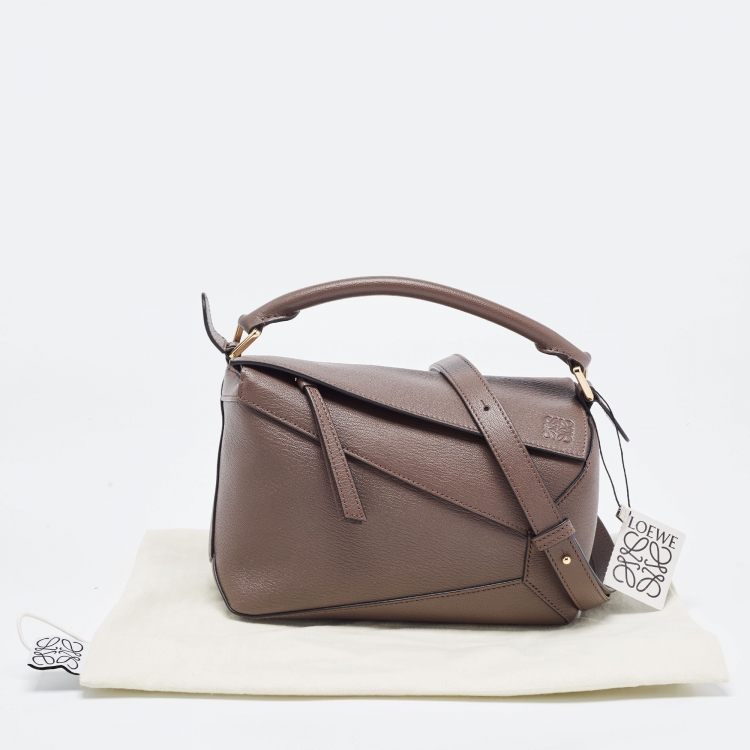 Pre Owned Loewe Dark Brown Leather Small Puzzle Shoulder Bag