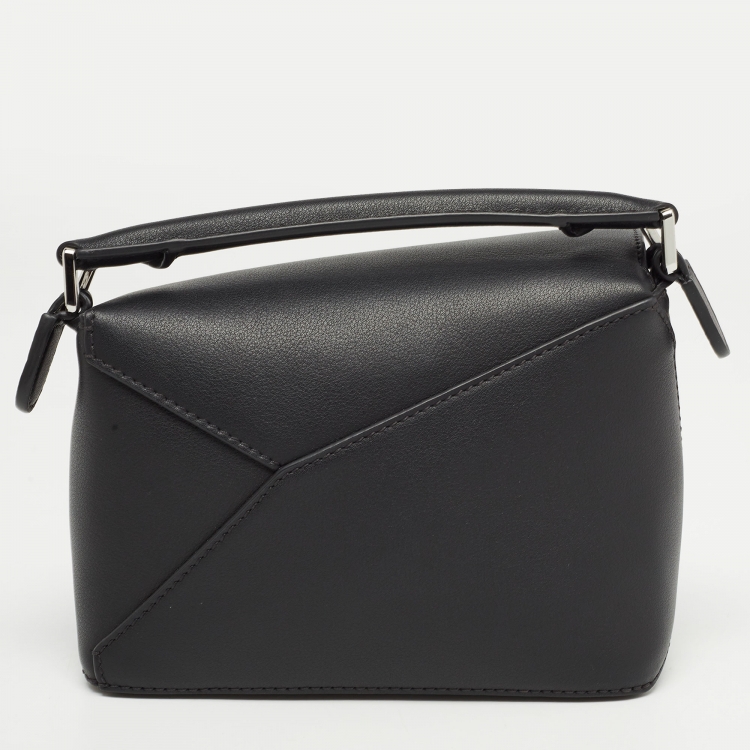 Pre Owned Loewe Black Leather Mini Puzzle Shoulder Bag