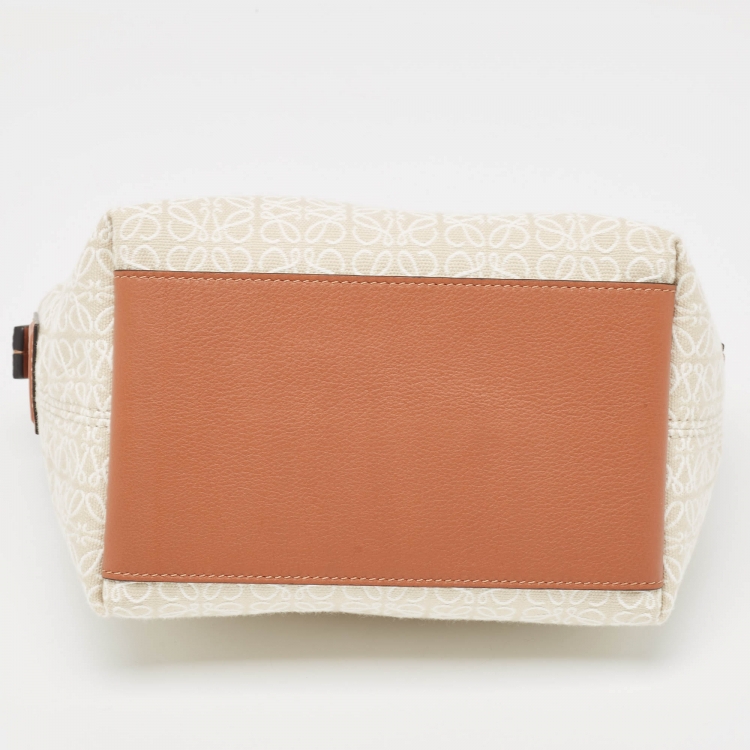 Pre Owned Loewe Cream/Brown Anagram Jacquard and Leather Cubi Shoulder Bag