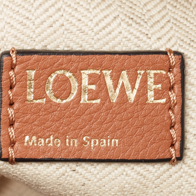 Pre Owned Loewe Cream/Brown Anagram Jacquard and Leather Cubi Shoulder Bag